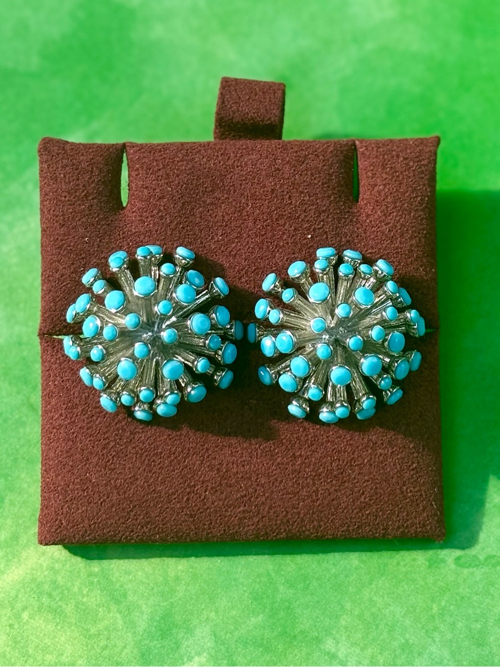 Paula Deen Jewelry Turquoise Blue Crystal Silver Tone Starburst Stud Earrings